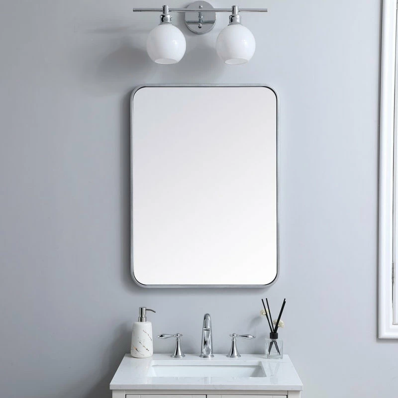 Budget ๐ Elegant Furniture & Lighting Ellis Soft Corner Metal Rectangular Mirror, 22"x30", Silver ๐ - Image 2