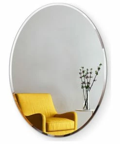 Best Pirce 🤩 Fab Glass And Mirror Oval Beveled Polished Frameless Wall Mirror With Hooks, 22" X 39" 🎁