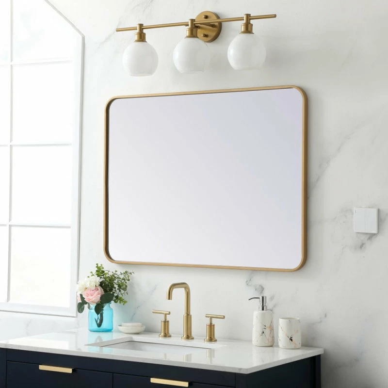 Best Pirce ๐ Elegant Furniture & Lighting Ellis Soft Corner Metal Rectangular Mirror, 27"x36", Brass โจ - Image 3