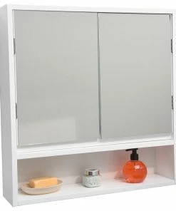 Best Pirce 👍 EVIDECO Wall Mounted Mirrored Medicine Cabinet Miami White 2 Doors 1 Shelf 🥰