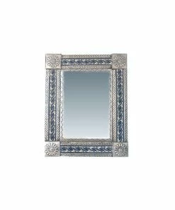 Promo 👏 Fine Crafts & Imports Medium Silver Greca Tile Talavera Tin Mirror ❤️