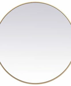 New 🎉 Elegant Furniture & Lighting Elegant Decor Eternity 39" Round Mid Century Metal Frame Mirror In Brass 👏