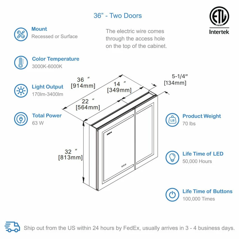Best Pirce โค๏ธ Blossom Kitchen & Bath Supply LED Medicine Cabinet With Defog, Dimmer, Makeup Mirror, Outlets, 36x32 โจ - Image 2