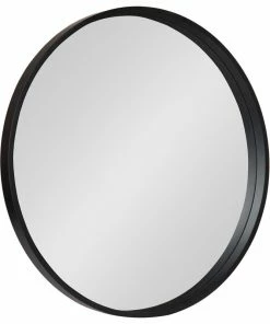 Outlet 🥰 Uniek Travis Round Wood Accent Wall Mirror, Black, 25.6diameter 🛒