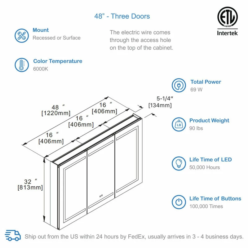 Brand new ๐ Blossom Kitchen & Bath Supply LED Medicine Cabinet With Defogger, 48x32 โค๏ธ - Image 2