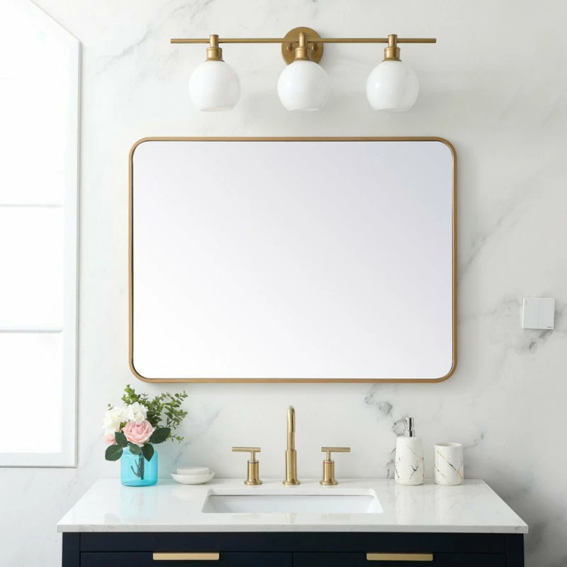 Best Pirce ๐ Elegant Furniture & Lighting Ellis Soft Corner Metal Rectangular Mirror, 27"x36", Brass โจ - Image 2