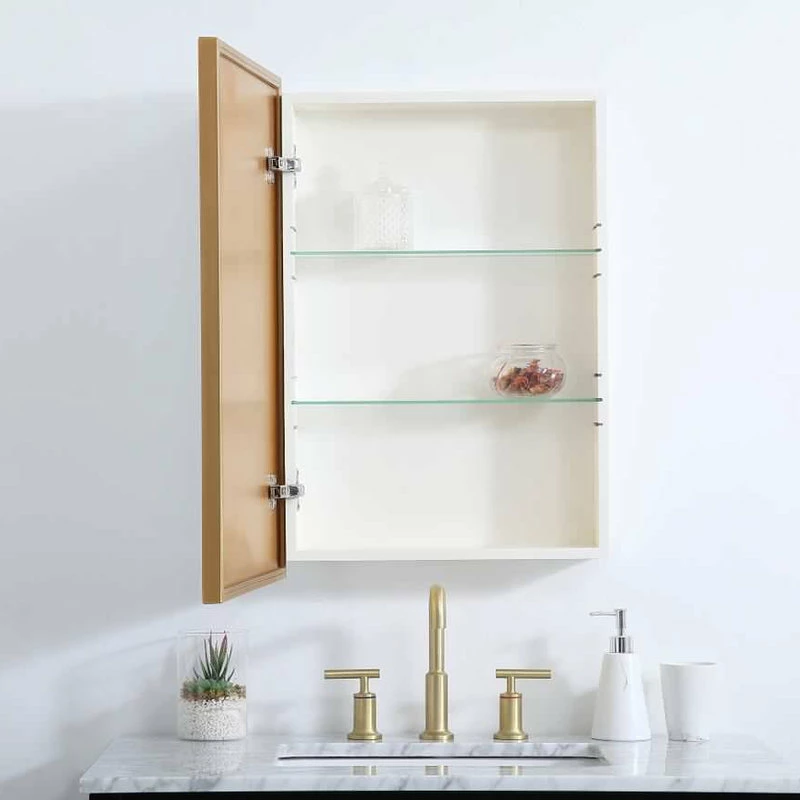 Flash Sale 🎉 Elegant Furniture & Lighting Metal Mirror Medicine Cabinet 20"x28", Brass Finish 😉 - Image 4