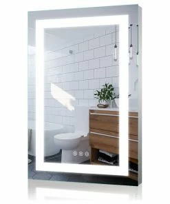 Best Sale 👍 Kiva Rhyme Vanity LED Lighted Backlit Wall Mounted Bathroom Mirror, 24x36", 3 Buttons 🤩