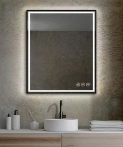 Flash Sale 😉 Blossom Kitchen & Bath Supply Fogless, Dimmable, Color Temperature Adjustable LED Mirror, Matte Black, 30x36 😀