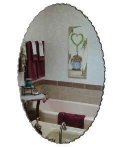 Best Sale 👏 Glass Design LLC Back Chipped Frameless Oval Mirror, 24" X 36" ❤️