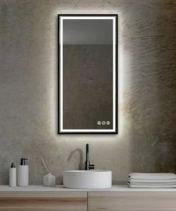 Best Sale ⌛ Blossom Kitchen & Bath Supply Fogless, Dimmable, Color Temperature Adjustable LED Mirror, Matte Black, 18x36 🥰