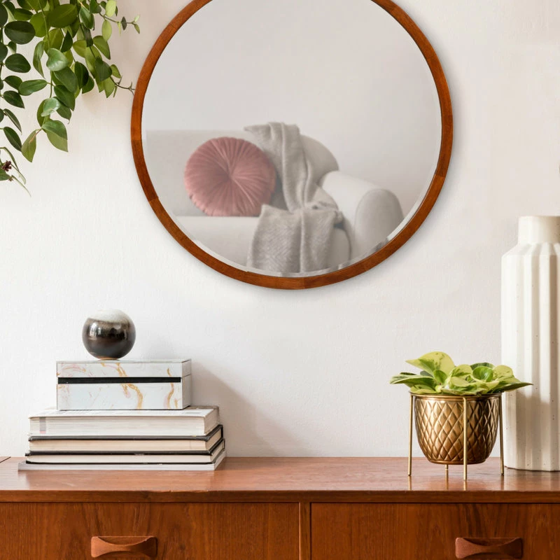 Cheapest ๐ฏ Uniek McLean Round Wood Framed Wall Mirror, Walnut Brown 24 Diameter ๐ - Image 4