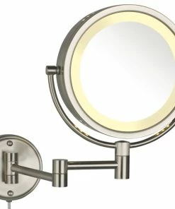 New 🔔 SEE ALL INDUSTRIES Modern Nickel Wall Mounted Lighted Make Up Mirror, Corded Plug-In ✔️