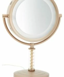 Hot Sale 😀 Jerdon HL856BC 8" Tabletop Two-Sided Swivel Halo Lighted Vanity Mirror, Brushed 🧨