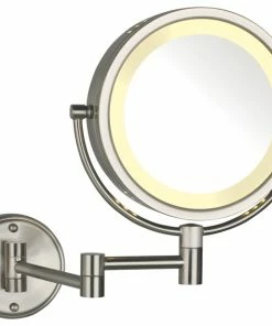 Deals ❤️ SEE ALL INDUSTRIES Modern Nickel Wall Mounted Lighted Make Up Mirror, Hard Wire 👍